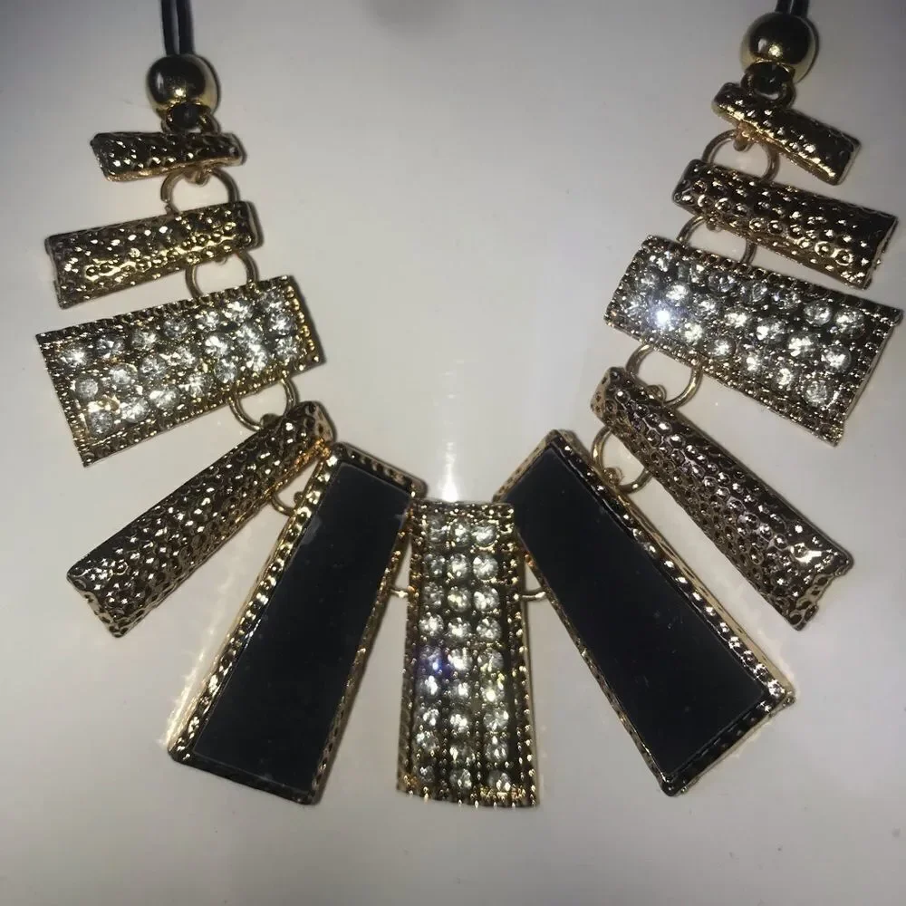 Black and gold diamond statement necklace
